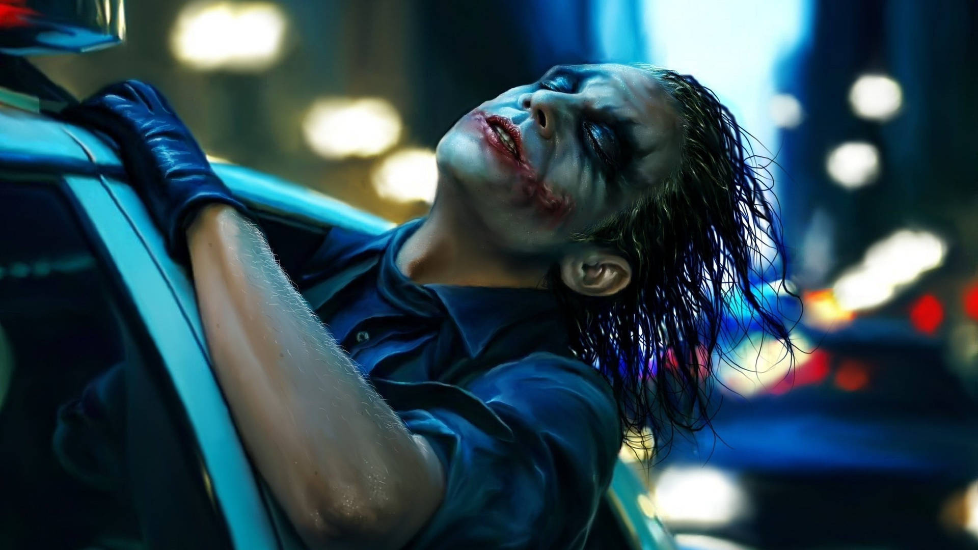 Heath Ledger Joker In Police Car Background