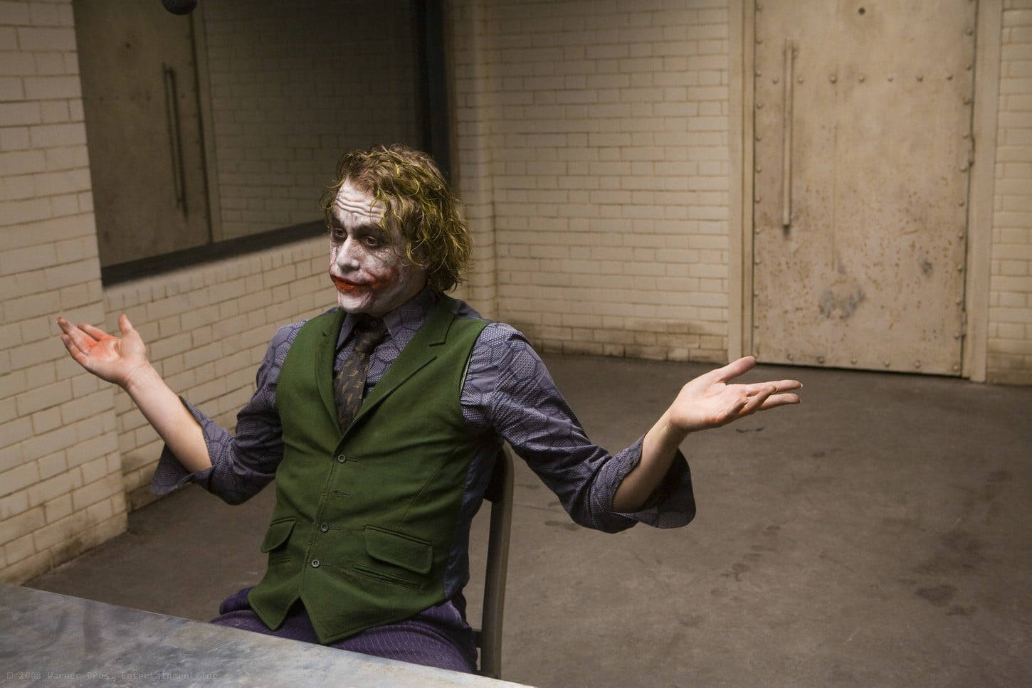 Heath Ledger Joker Interrogation Shrugging Background