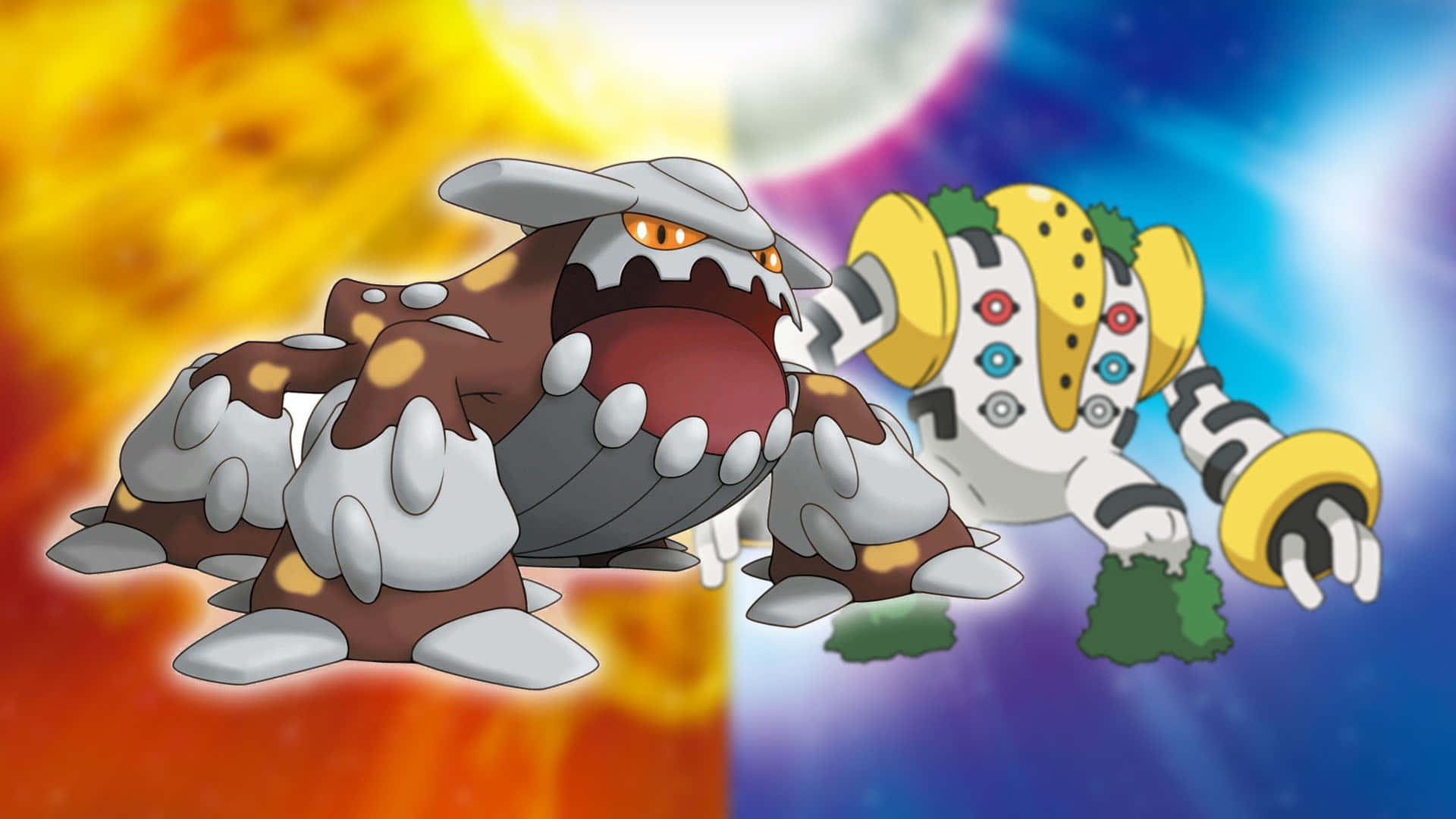 Heatran And Regigigas Pokemon Illustration Background