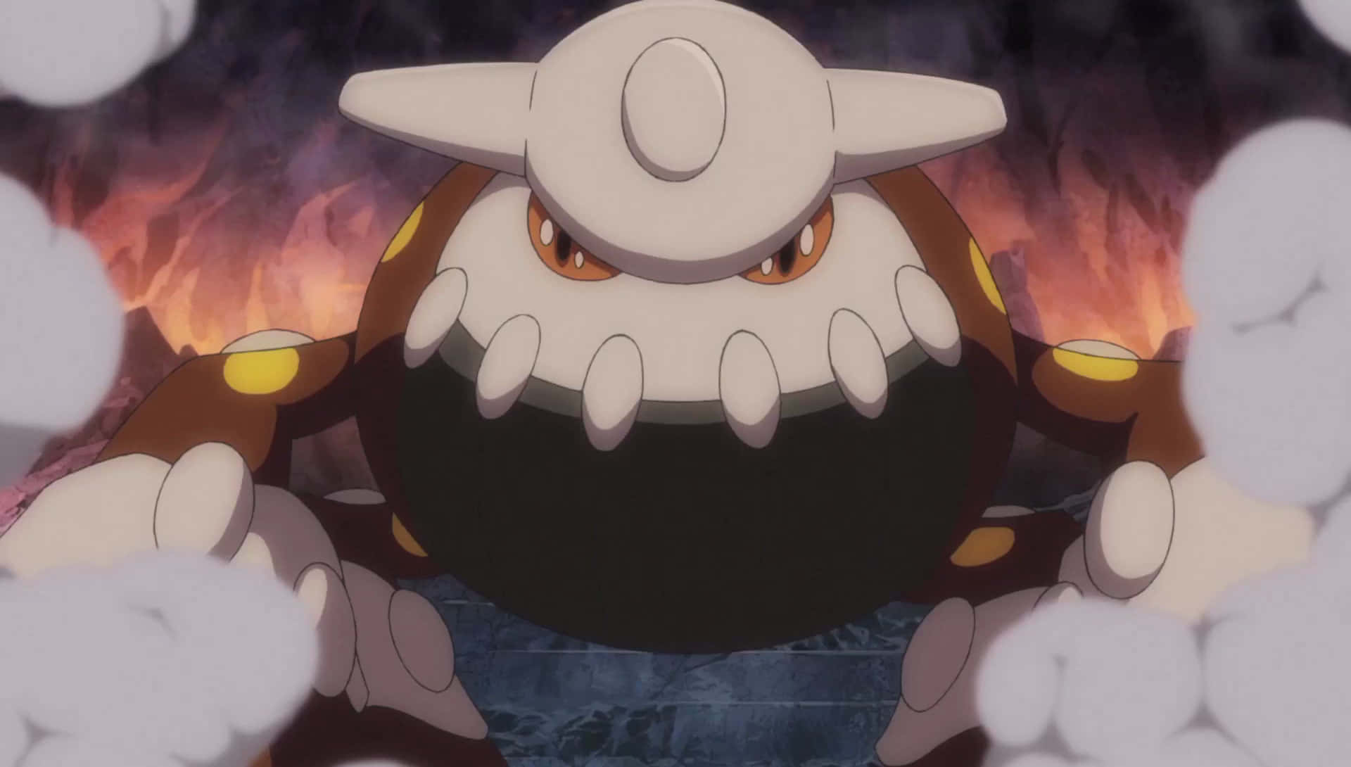 Heatran Surrounded By Smoke Up Close Background
