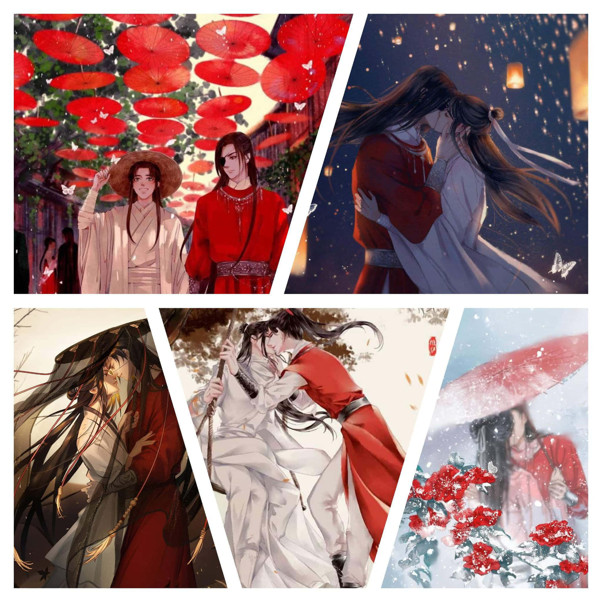 Heaven Officials Blessing Romantic Kiss Scenes Collage Background