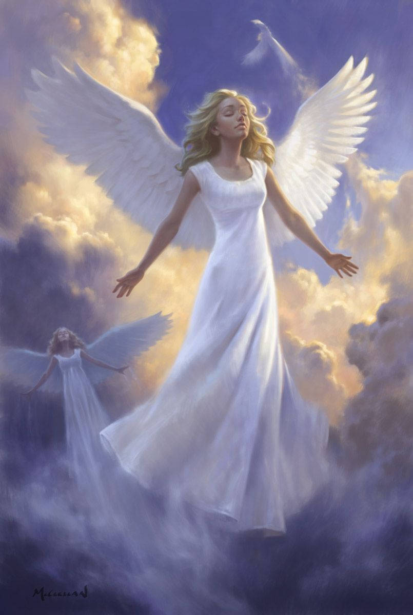 Heavenly Angels Ascending To The Sky Background