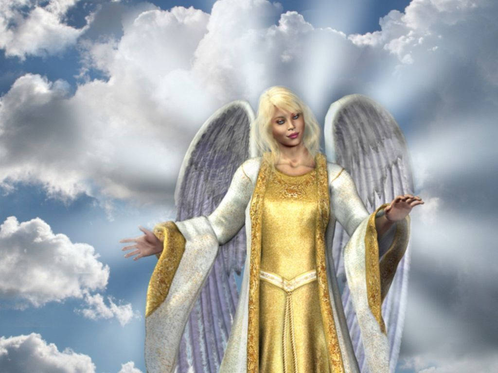 Heavenly Angels In Golden Dress Background