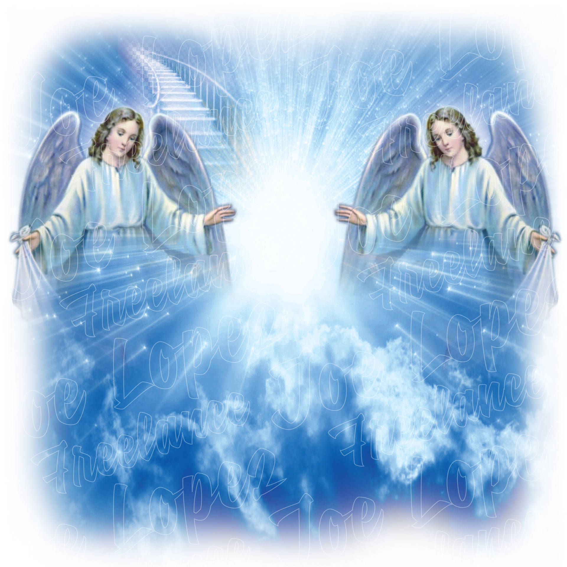 Heavenly Angels In White Robes Background