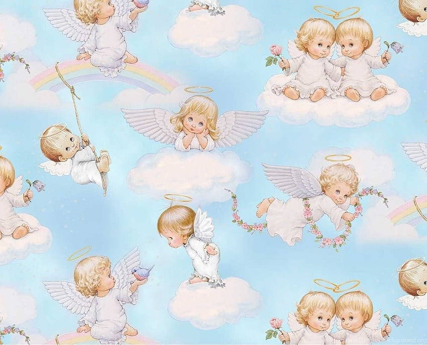 Heavenly Angels Playing In The Sky Background