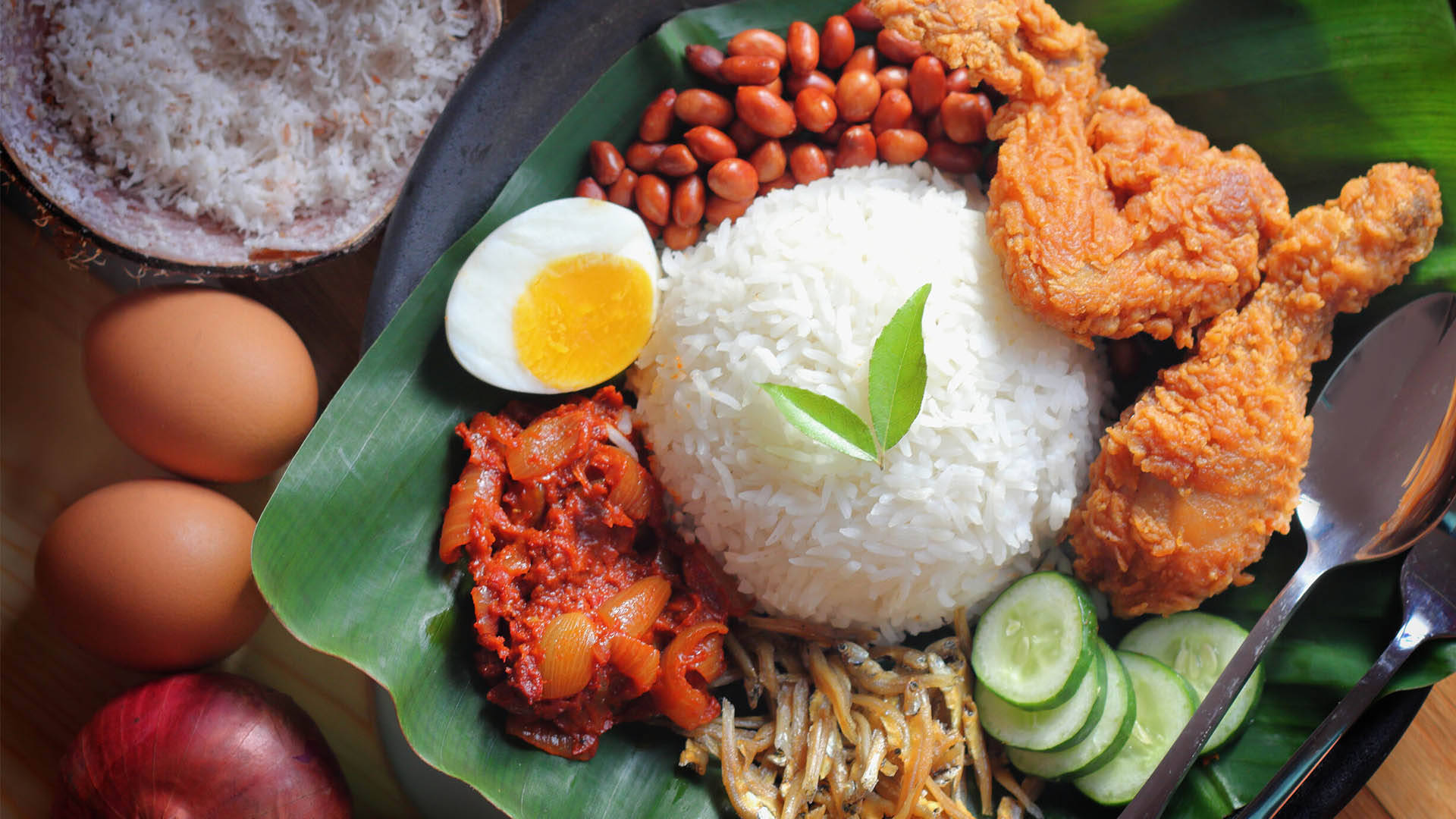 Heavenly Malaysian Cuisine Nasi Lemak Overhead Angle Shot Background