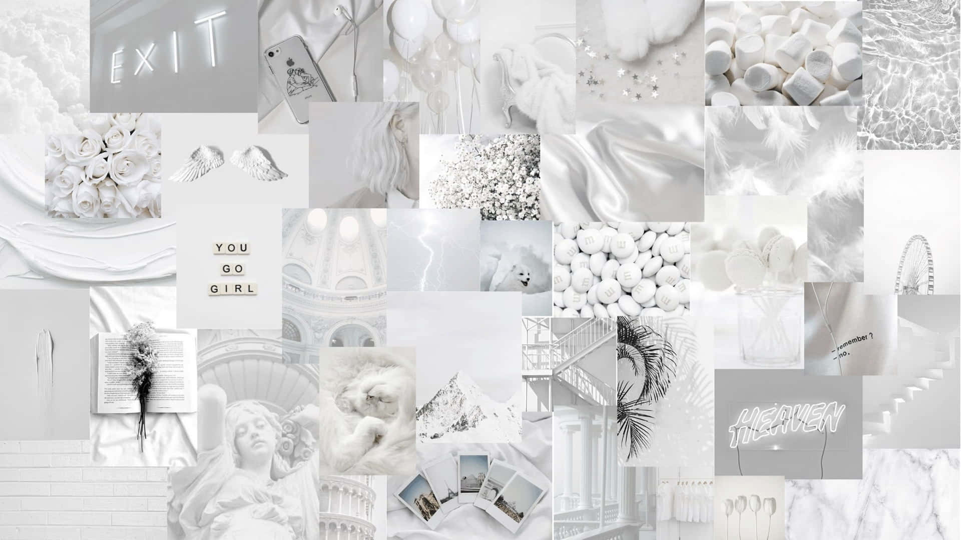 Heavenly White Aesthetic Collage Desktop