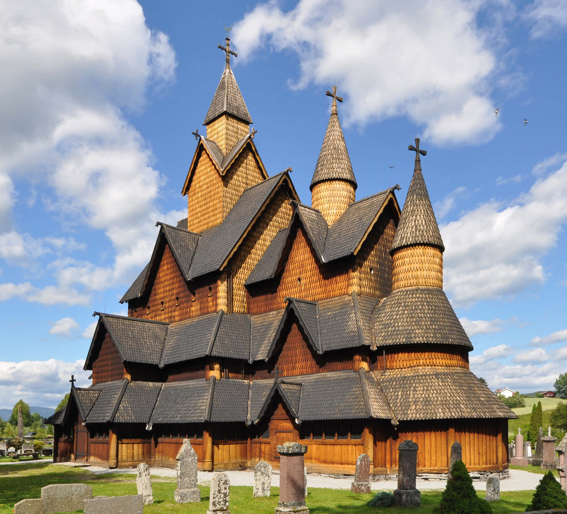Heddal Stave Church During Sunrise Background