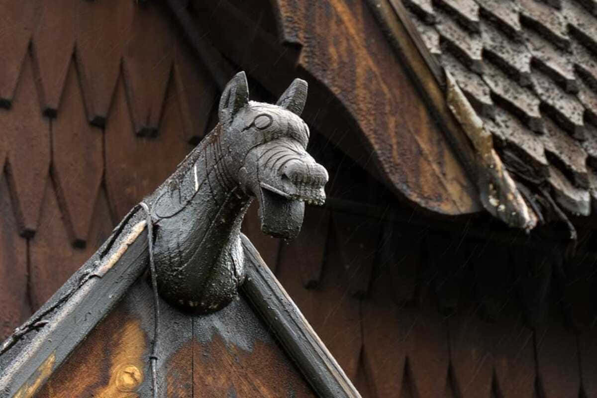 Heddal Stave Church Exterior Carvings Background