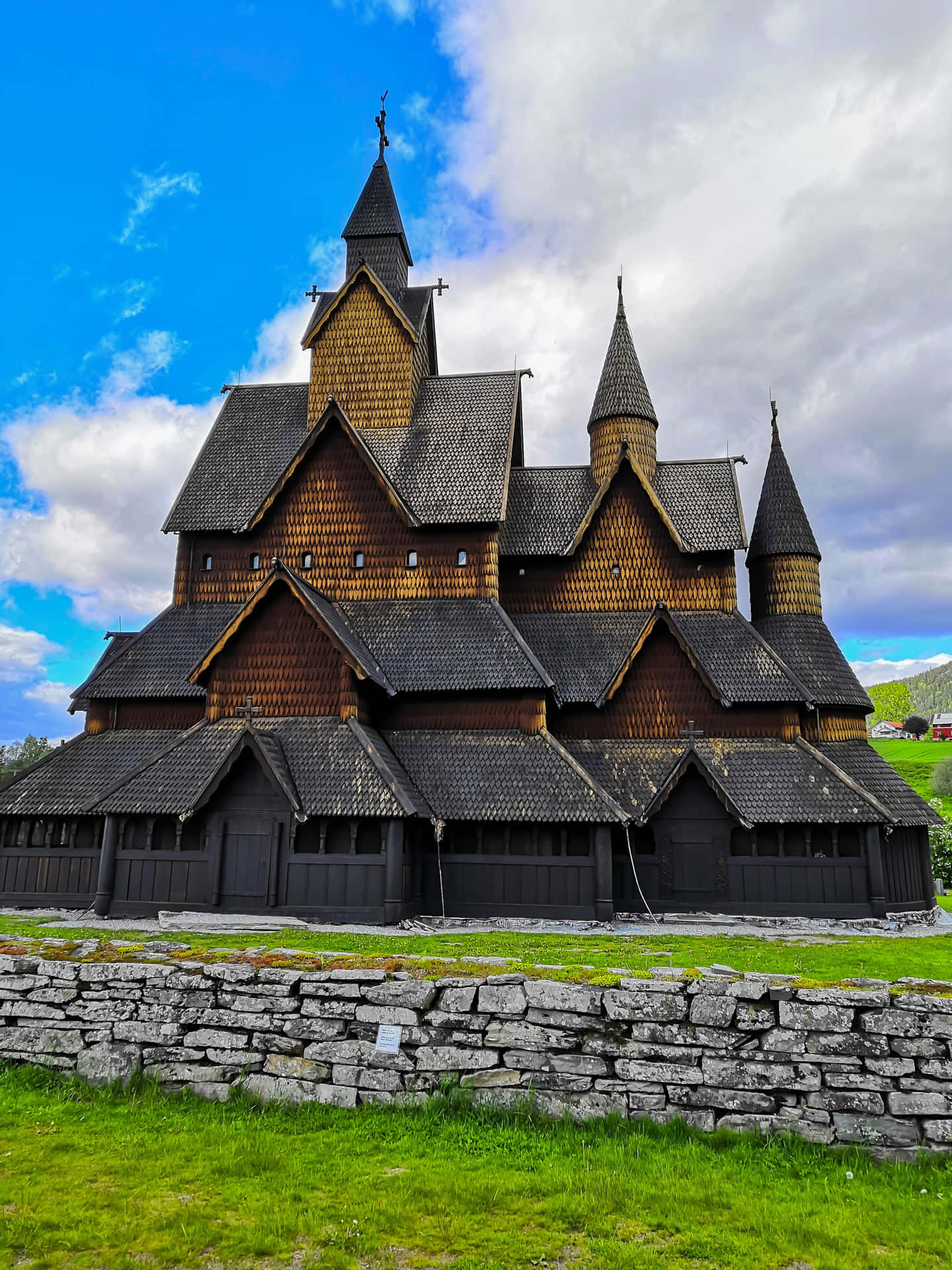 Heddal Stave Church Tarred At Bottom Background