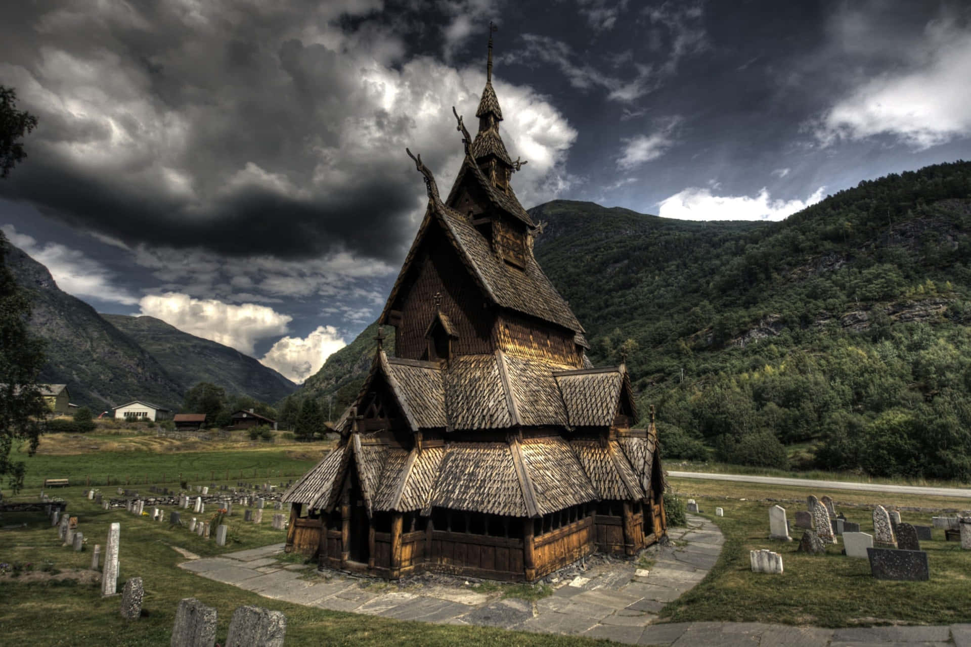 Heddal Stave Church Under Gloomy Sky