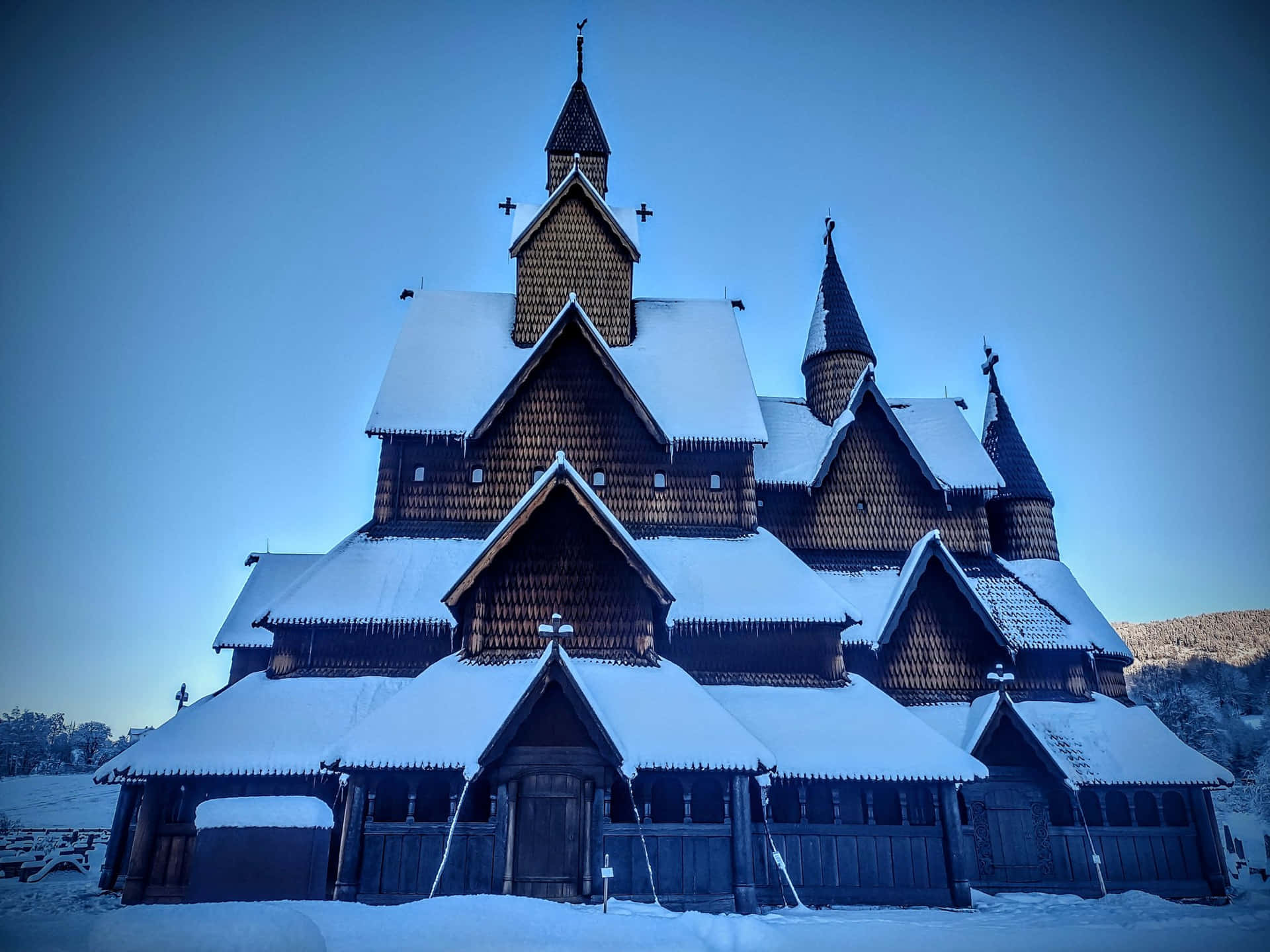 Heddal Stave Church With Snow And Vignette