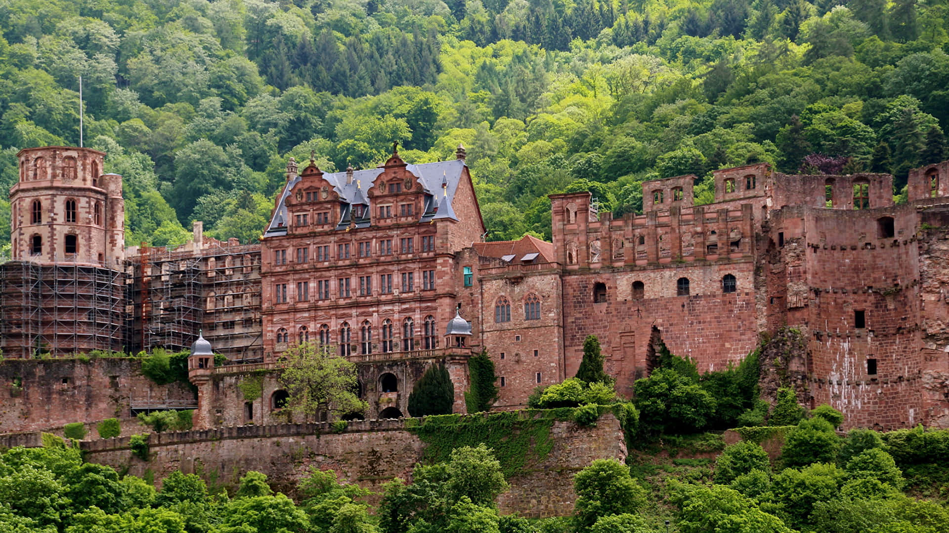 Heidelberg Castle Made Of Red Sandstone Background