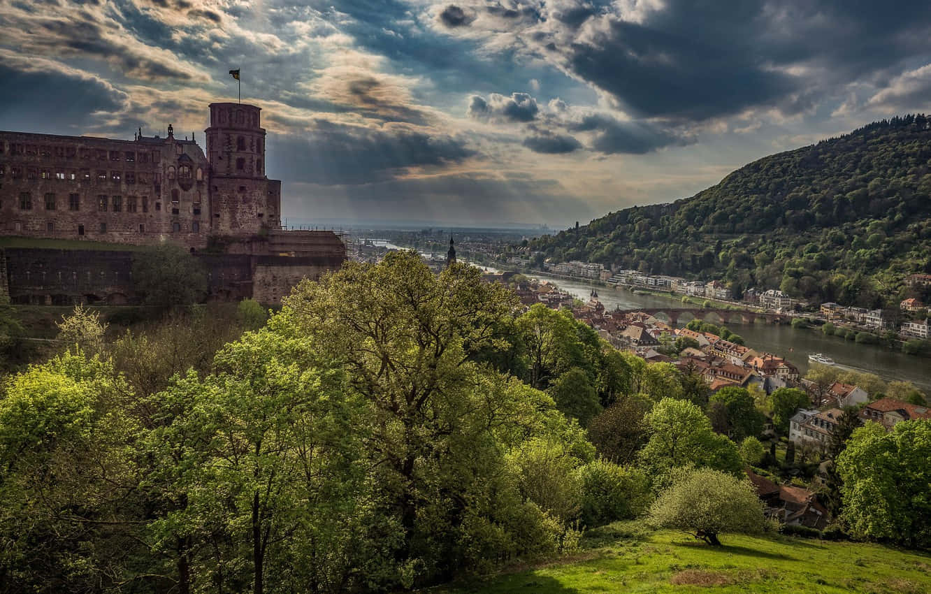 Heidelberg Castle Under Aesthetic Clouds Background