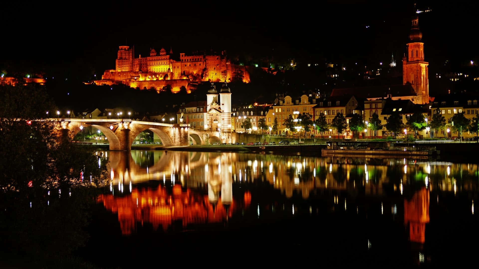 Heidelberg Castle View At Night Background