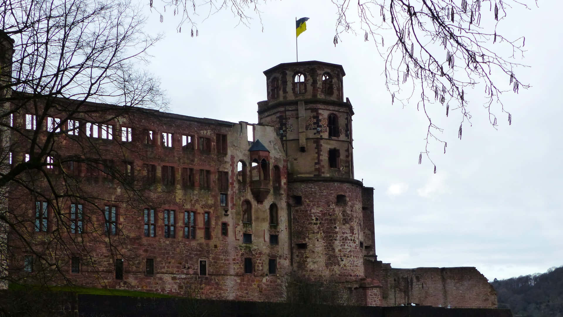 Heidelberg Castle Waving Flag Background