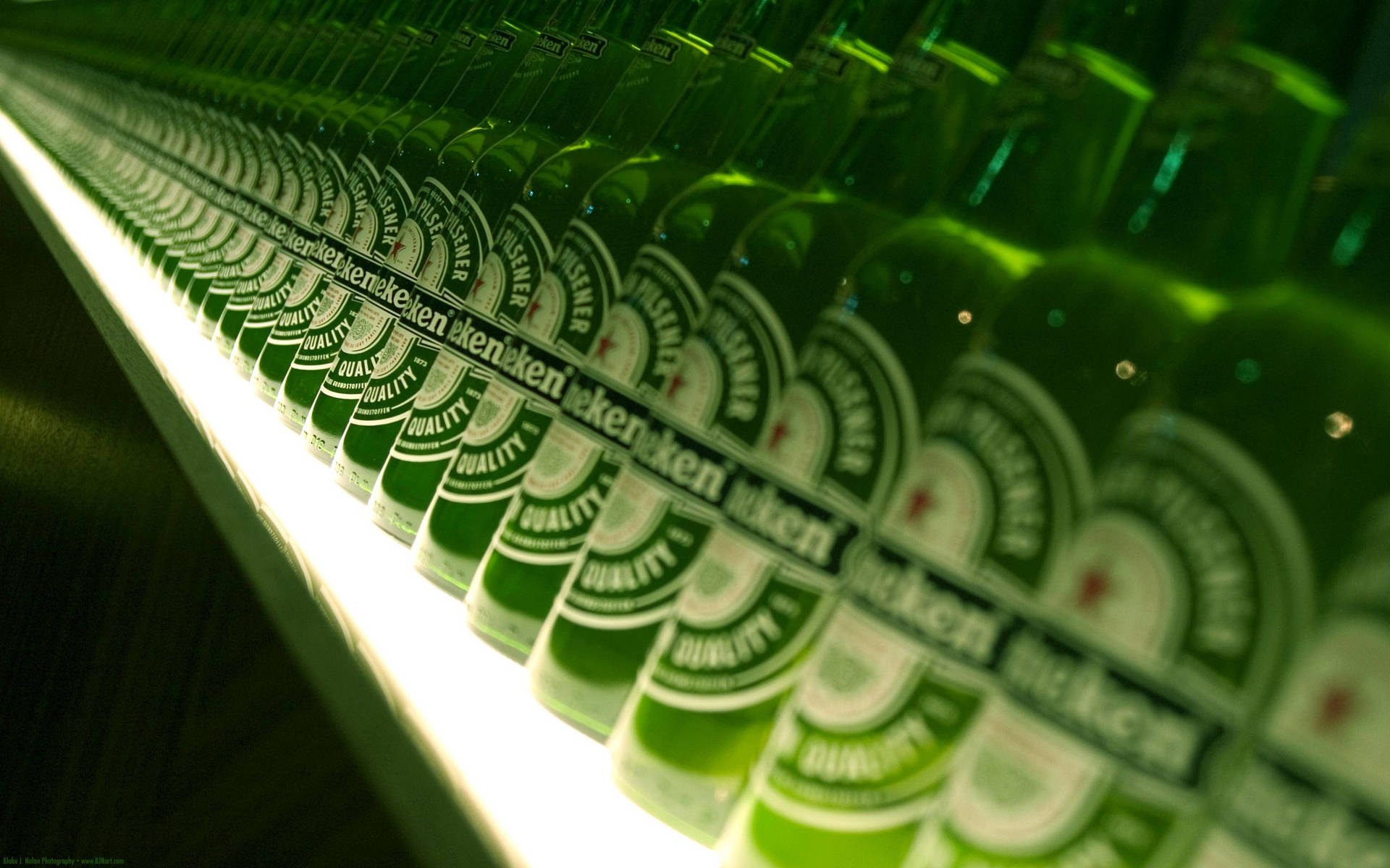 Heineken Lager Beer Bottles Perspective Shot Background