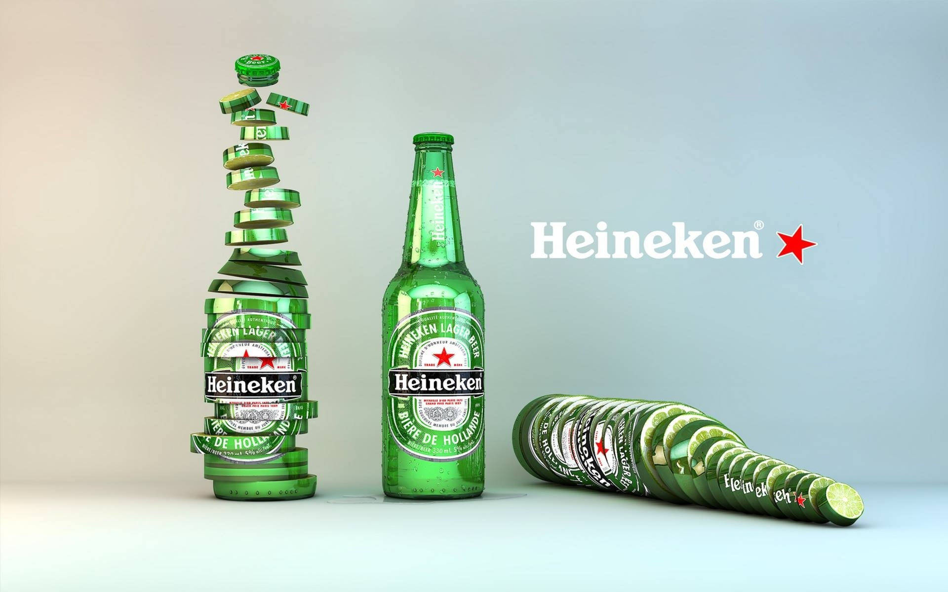 Heineken Lager Beer Bottles Sliced Illustration Background