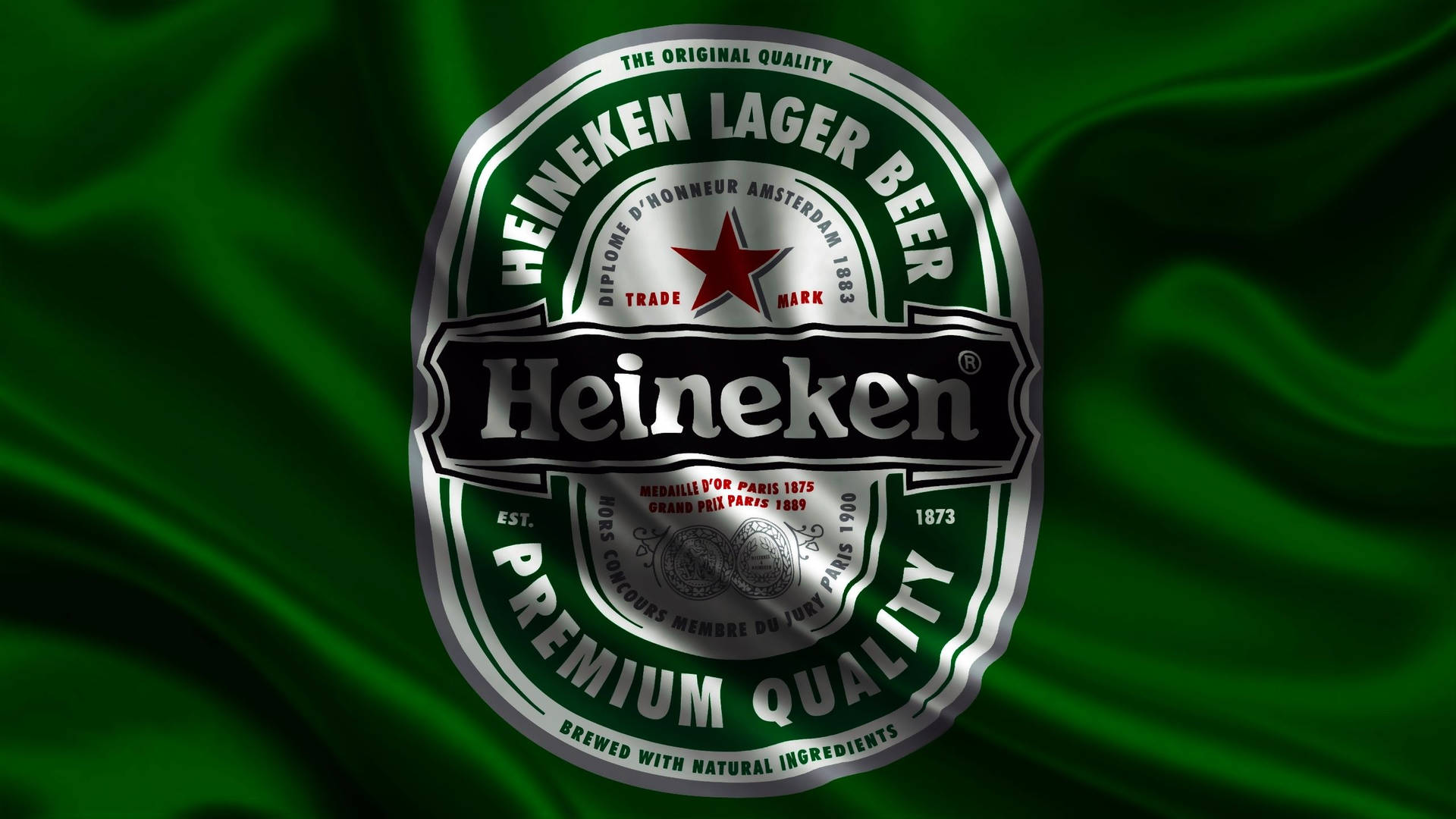 Heineken Lager Beer Logo On Silk Cloth Background