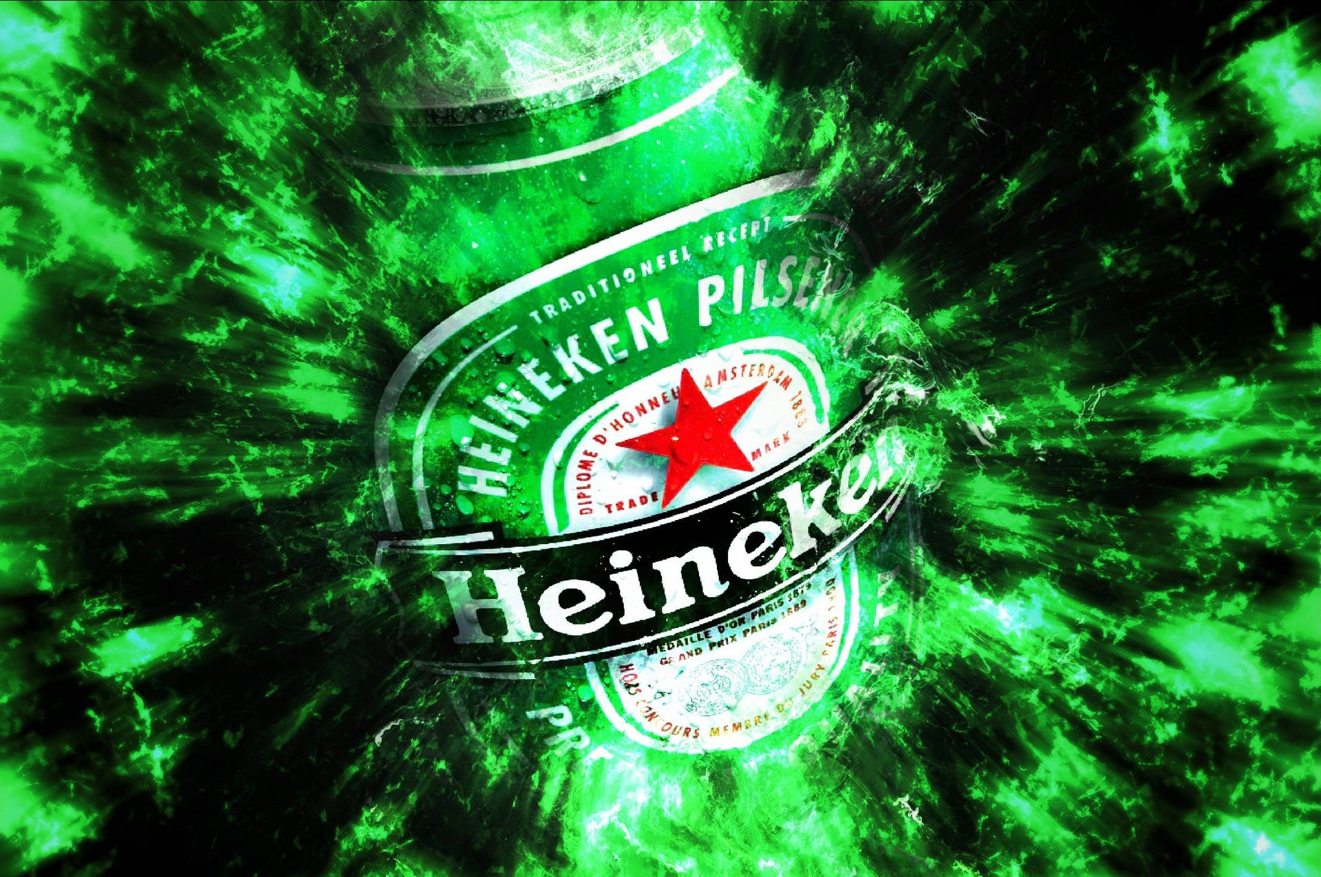 Heineken Lager Beer With Green Splatter Background