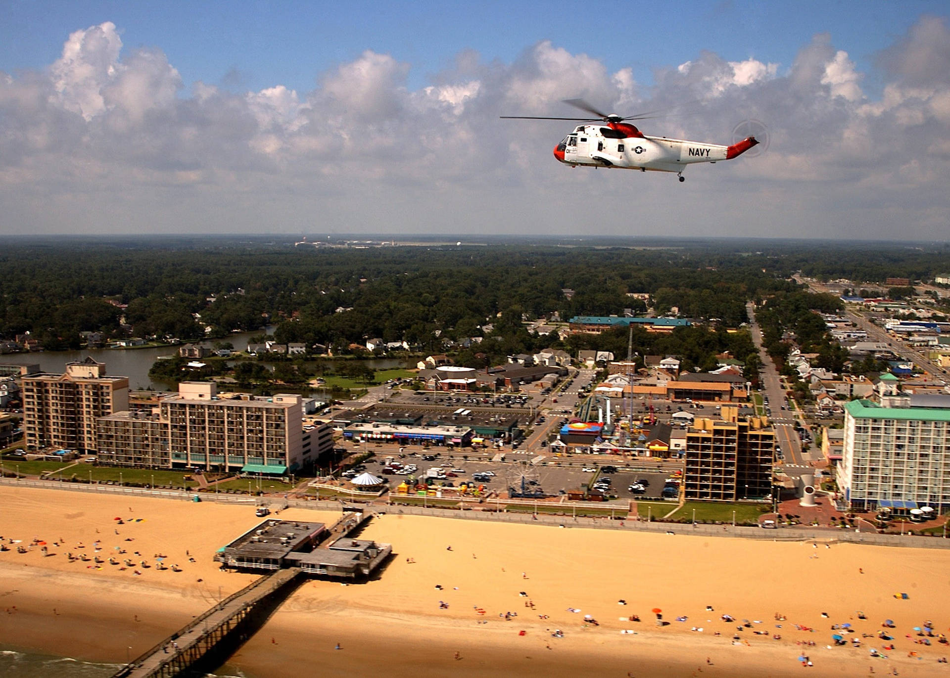 Helicopter Above Virginia Beach Background