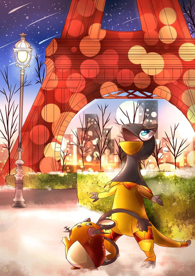 Heliolisk And Dedenne With Eiffel Tower Background