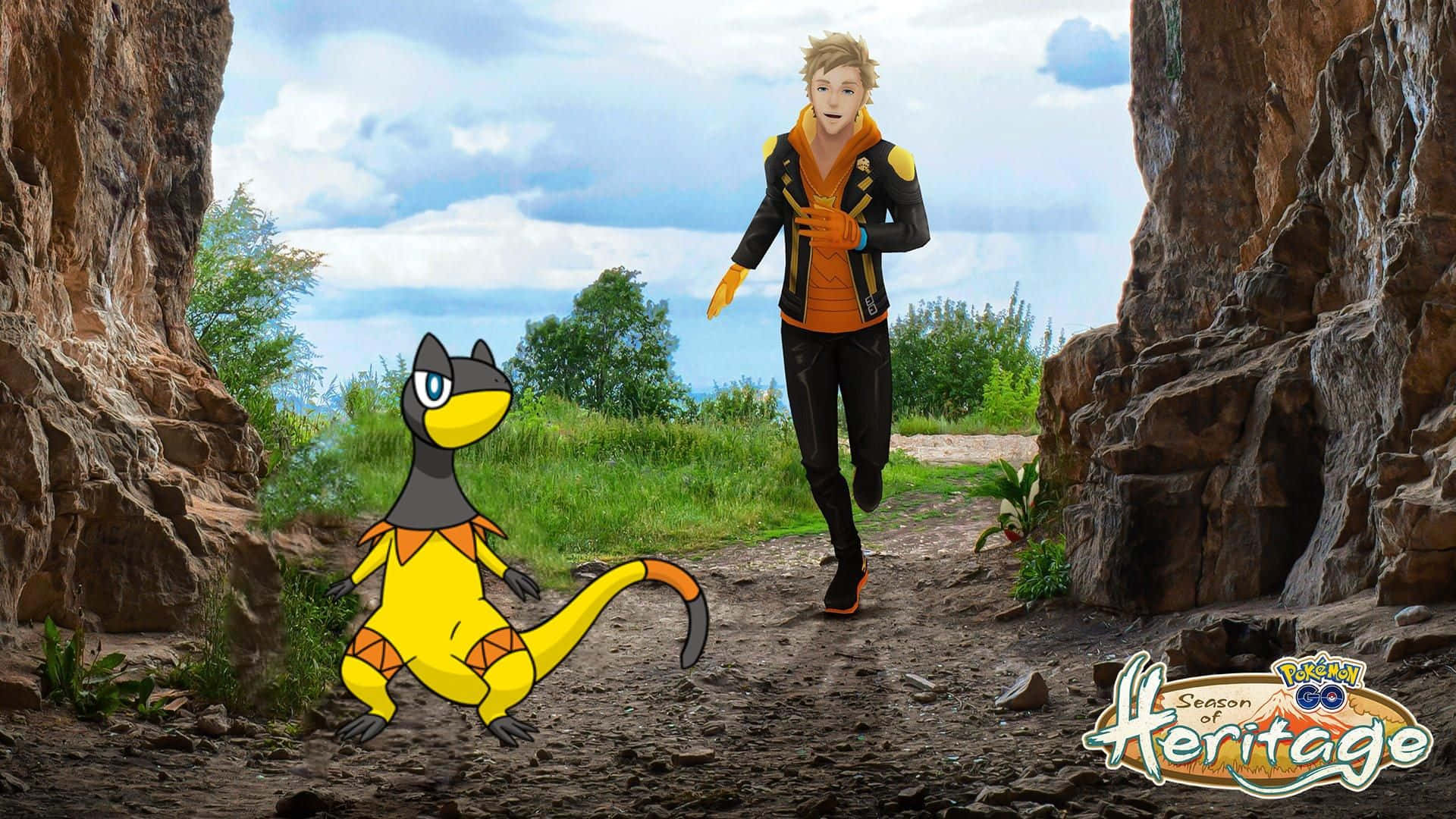 Heliolisk In Cave With Trainer Background