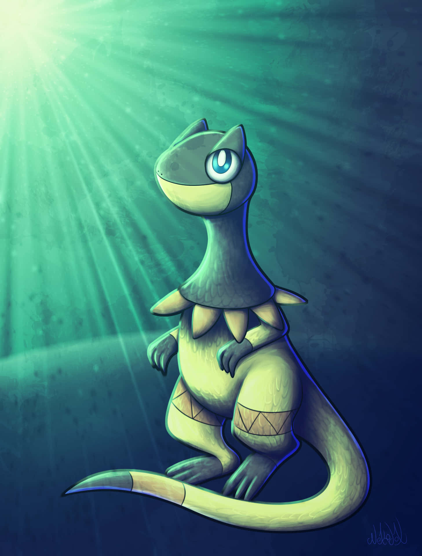 Heliolisk With Glowing Green Rays Background