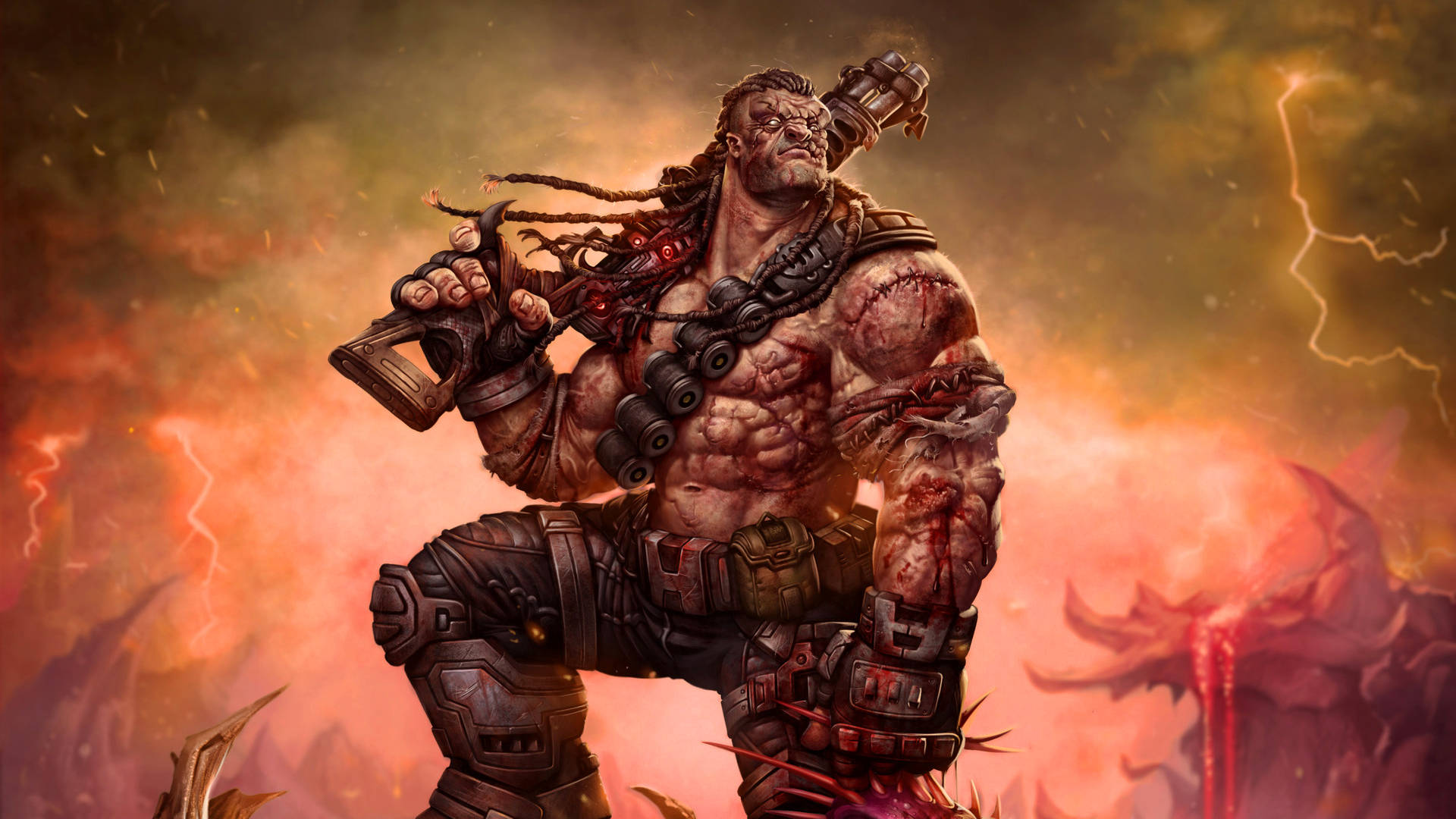 Hellbound Warrior In Action Background