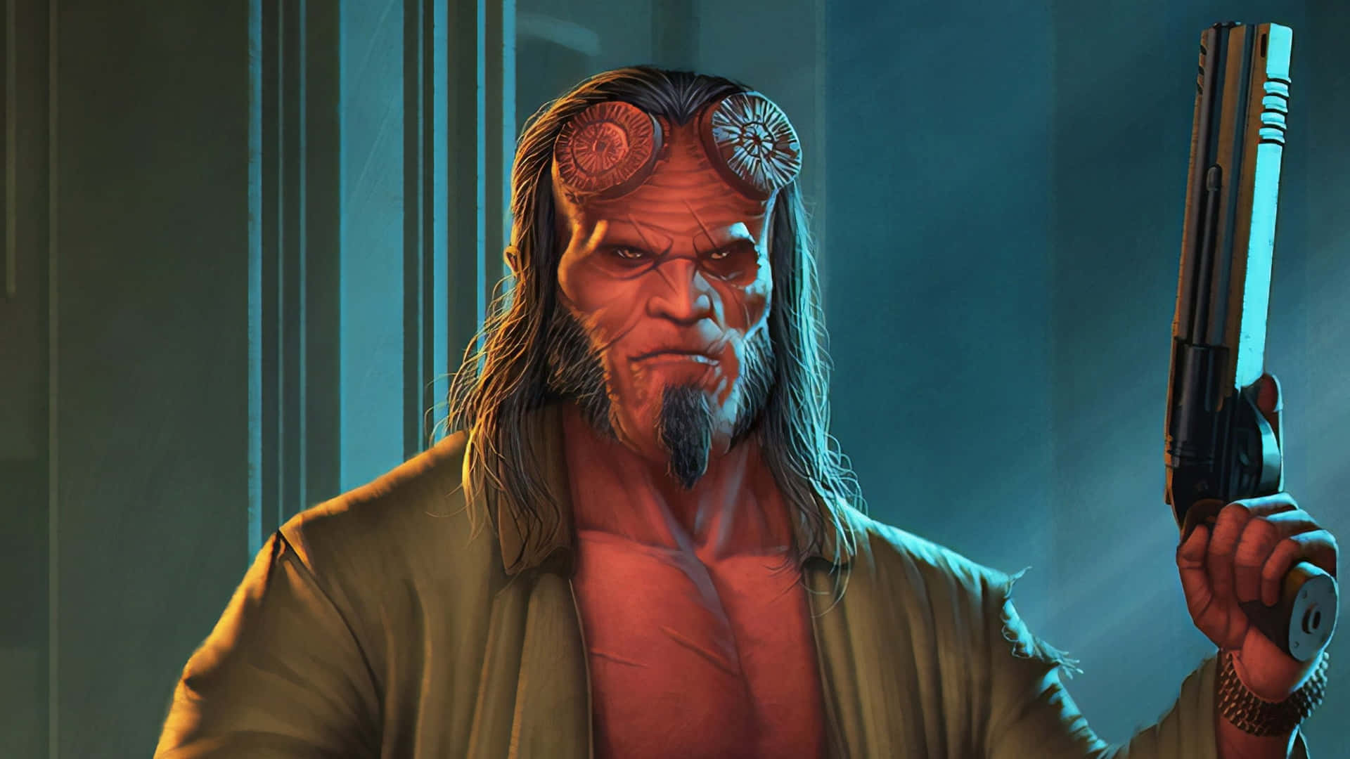 Hellboy Armedand Determined Background