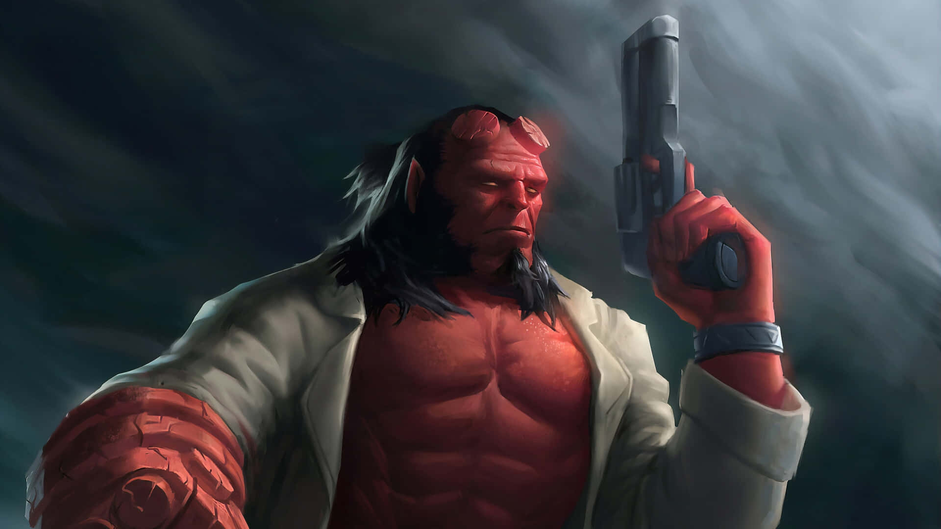 Hellboy Armedand Determined Background