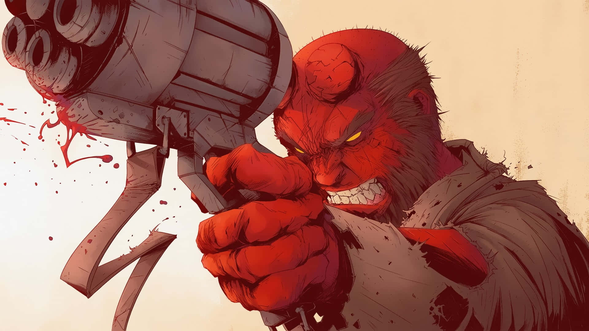 Hellboy_ Fierce_ Battle_ Stance Background