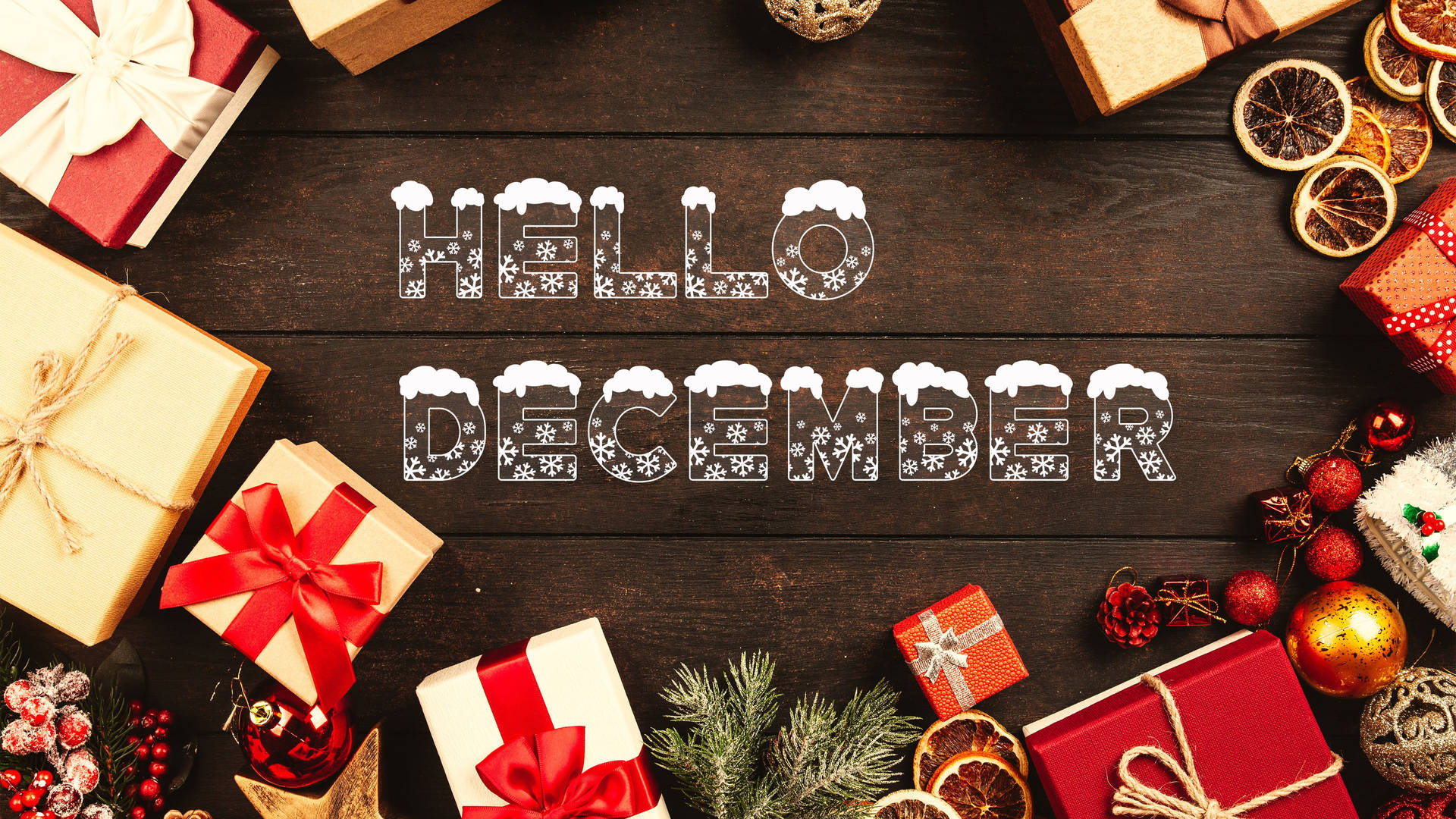 Hello December Christmas Presents Background