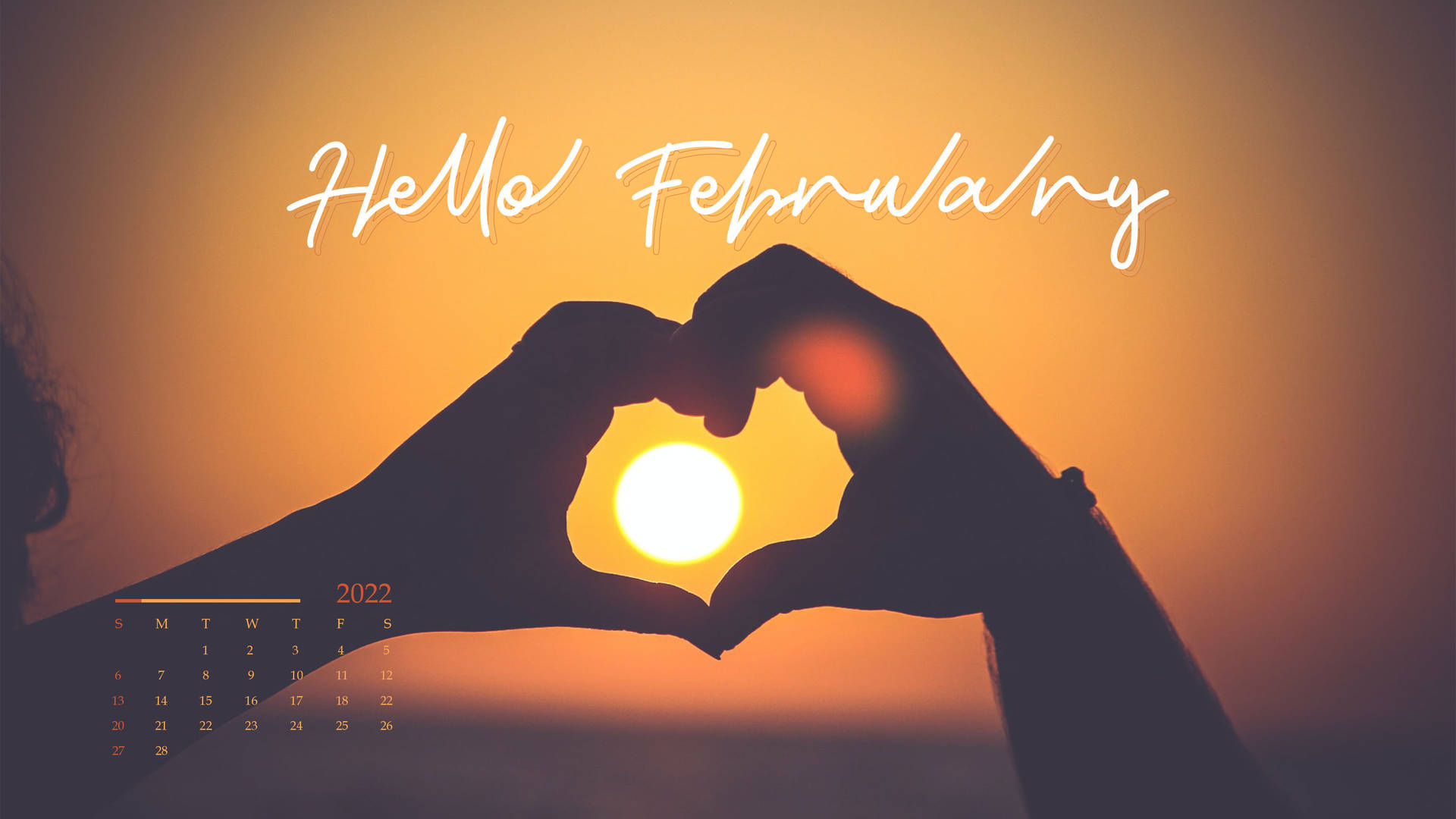 Hello February 2022 Calendar In Sunset