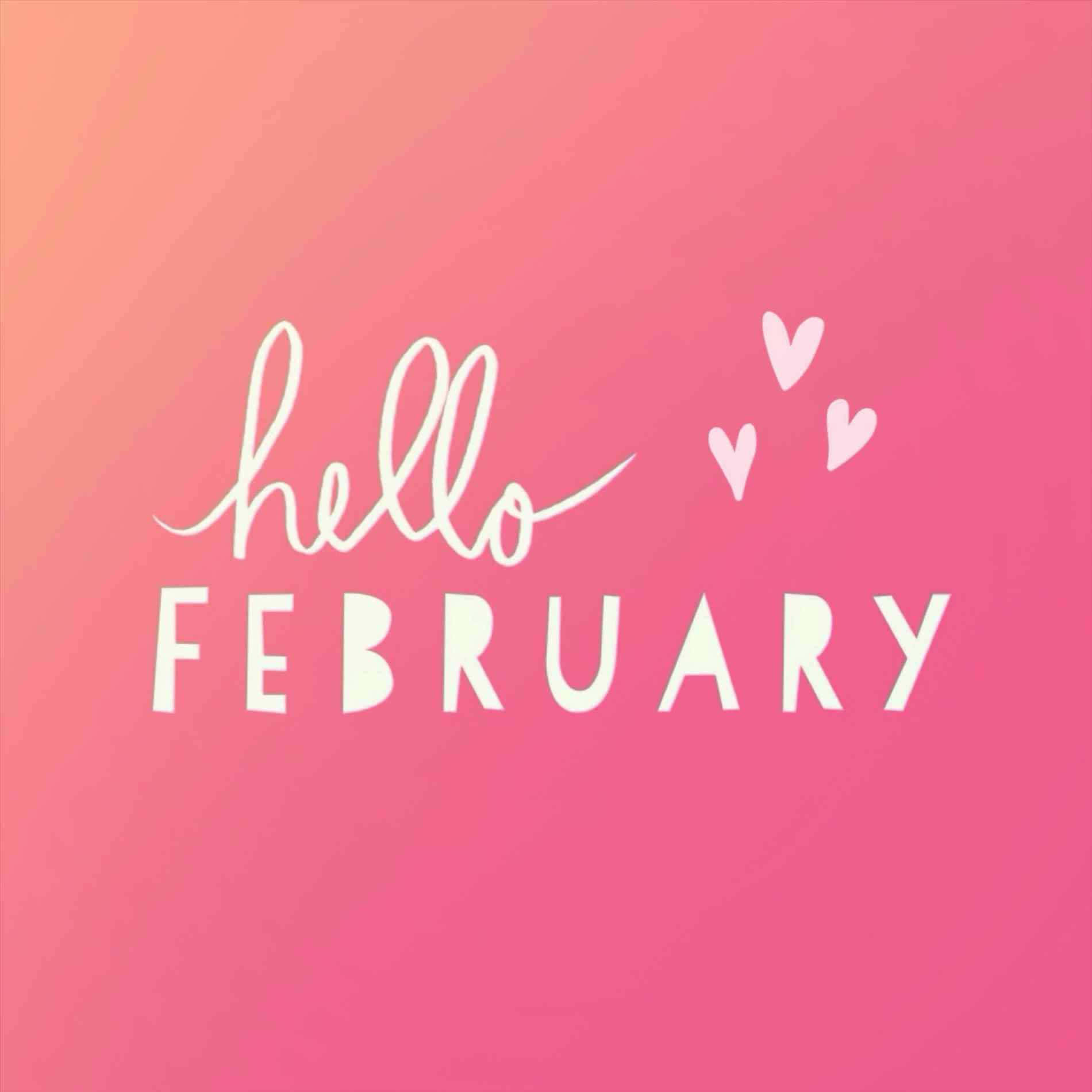 Hello February Wallpaper With Hearts And A Pink Background Background