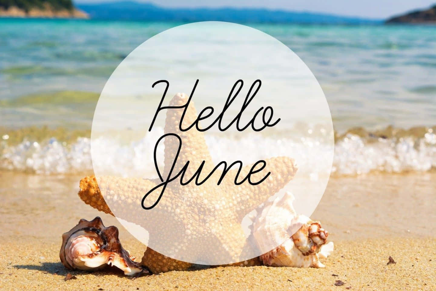 Hello June On The Beach With Starfish Background