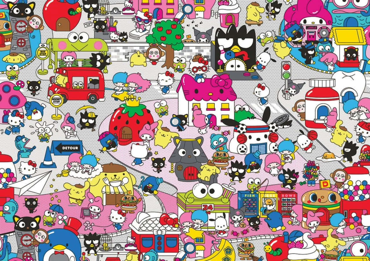 Hello Kitty And Friends Gathered Together Background