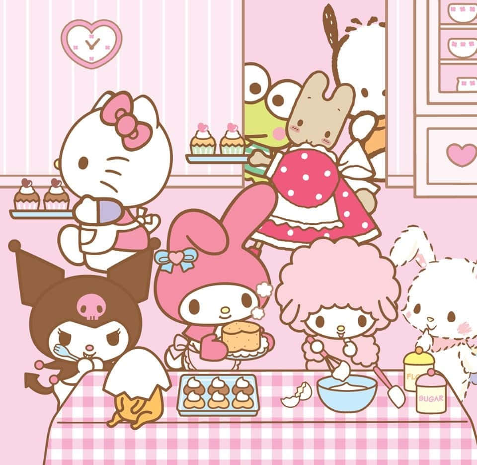 Hello Kitty And Friends Gathering For Fun Background