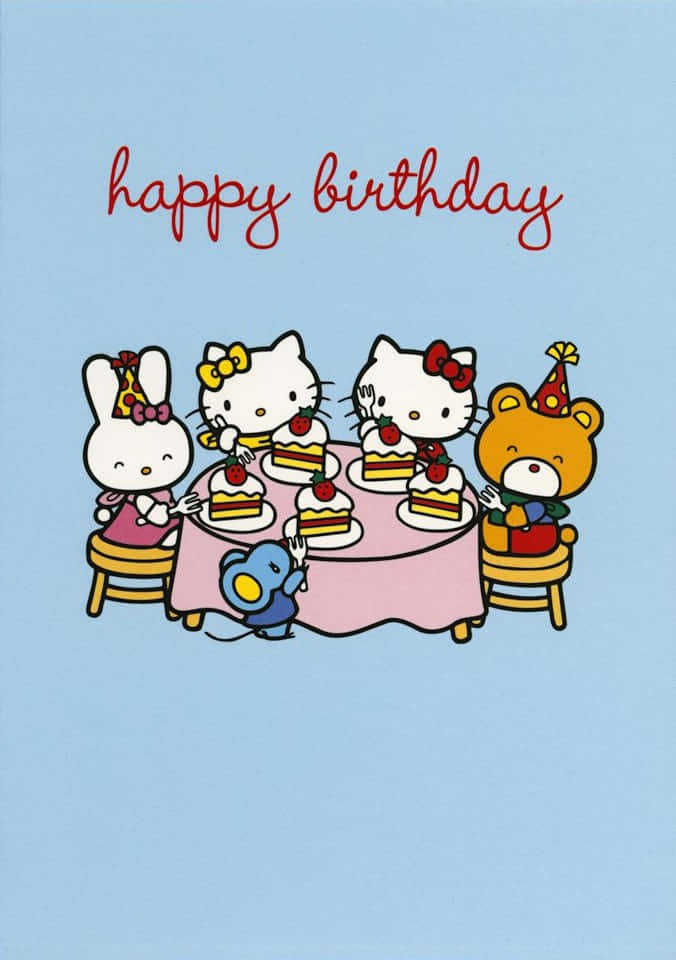 Hello Kitty Birthday Celebration With Gifts And Balloons Background