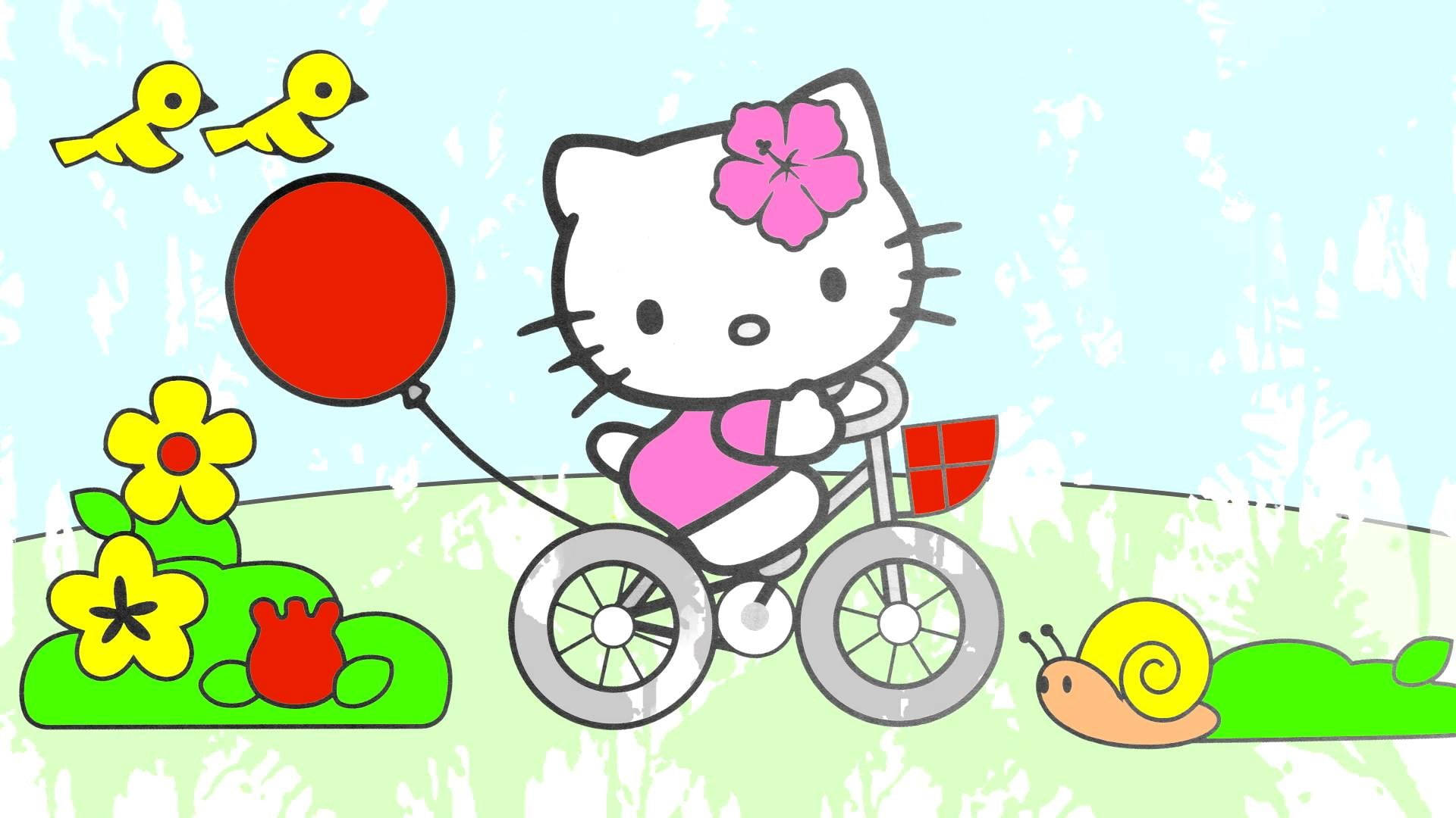 Hello Kitty Desktop Riding A Bicycle