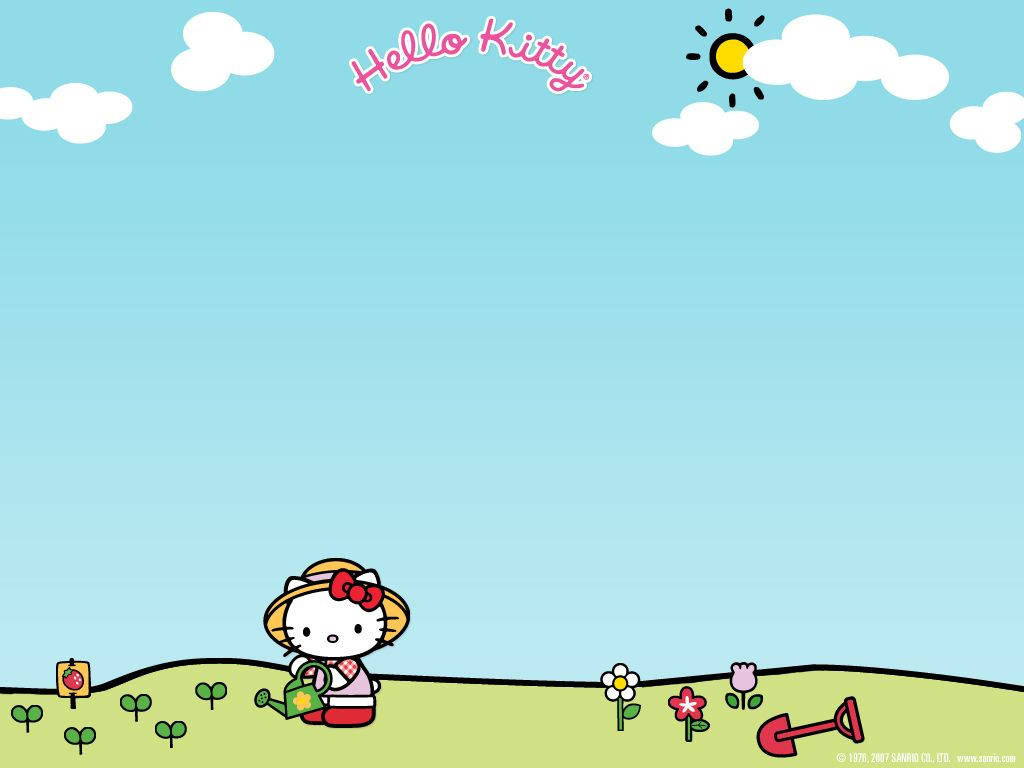 Hello Kitty Gardening In Her Backyard! Background