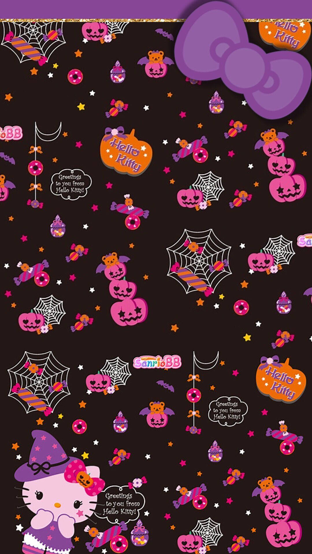 Hello Kitty Halloween Purple Theme Background