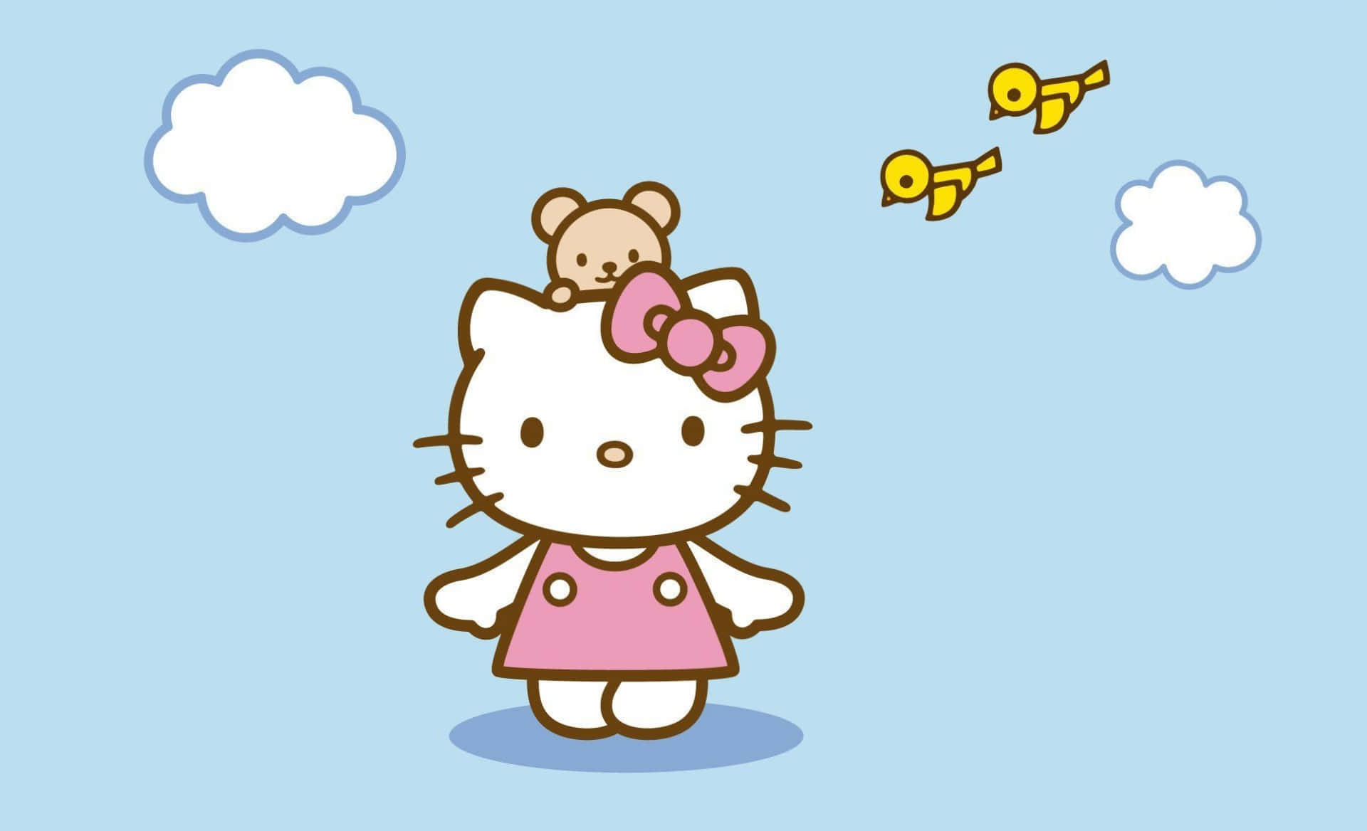Hello Kitty Laptop Birds And Clouds Background