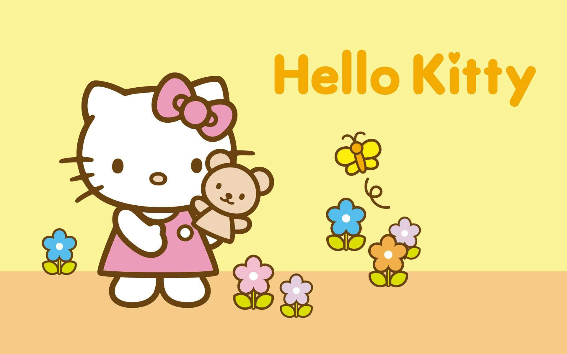 Hello Kitty Laptop Flower Gardem Background