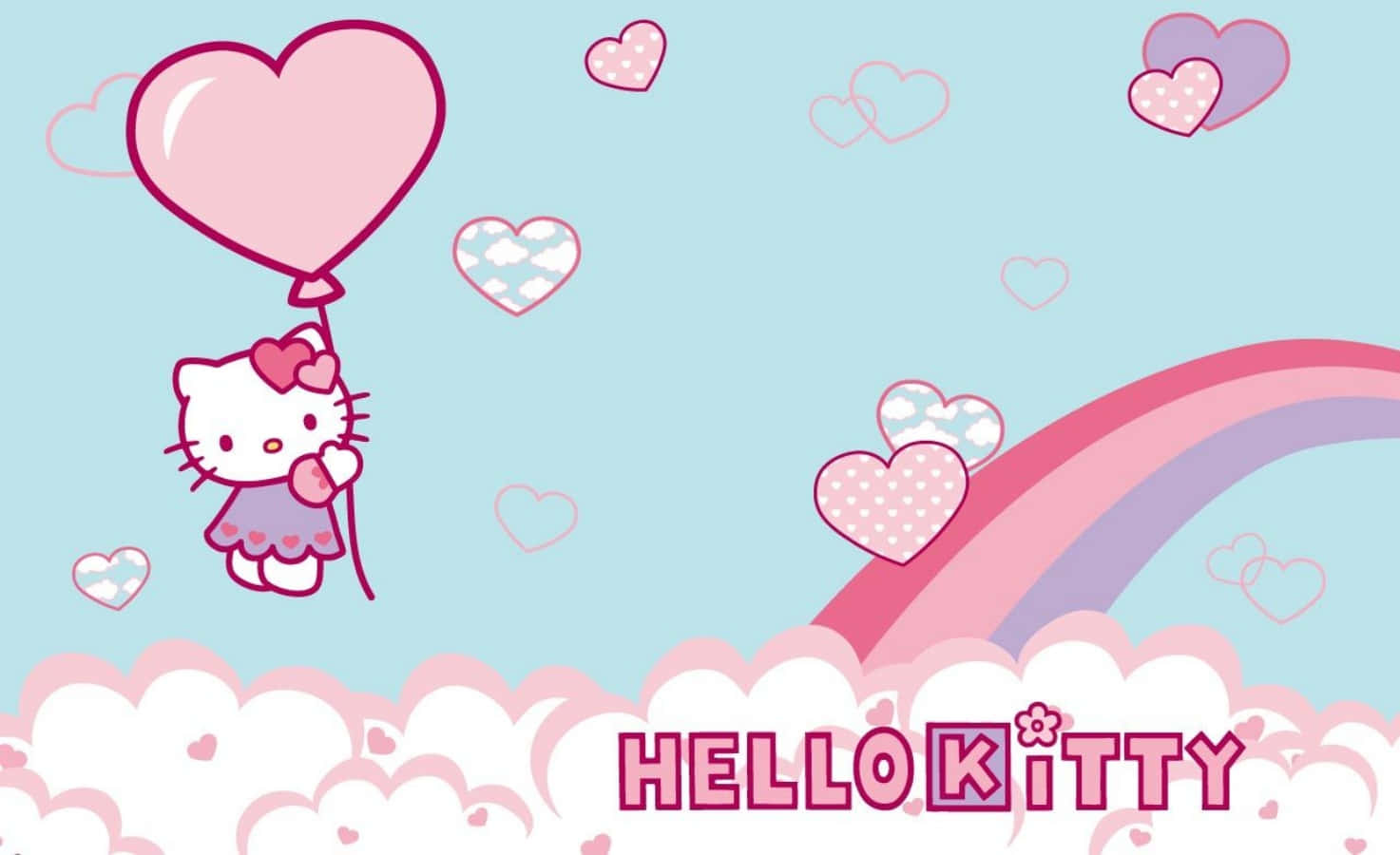 Hello Kitty Laptop Rainbow And Clouds Background