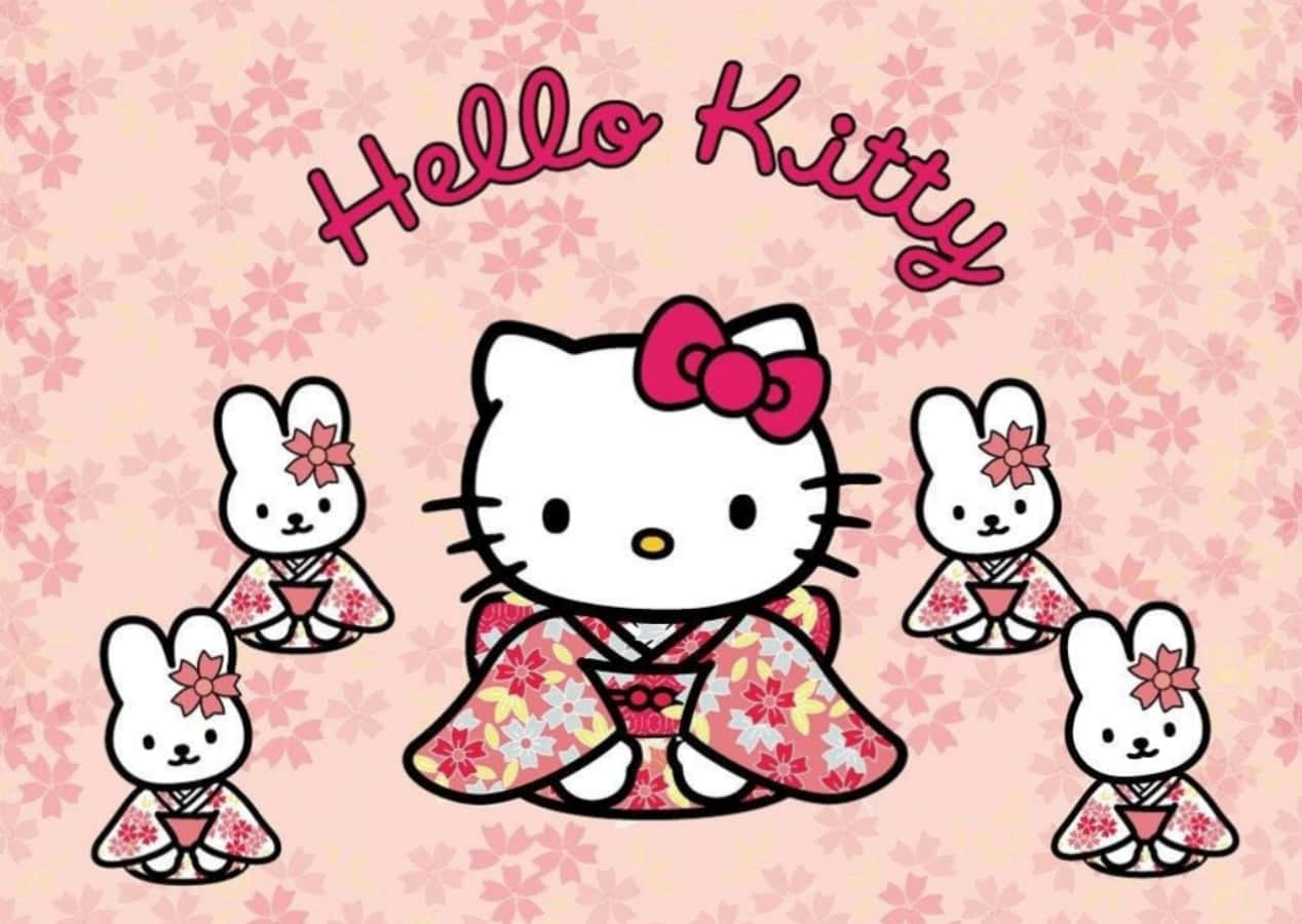 Hello Kitty Laptop With Kimono Bunnies Background