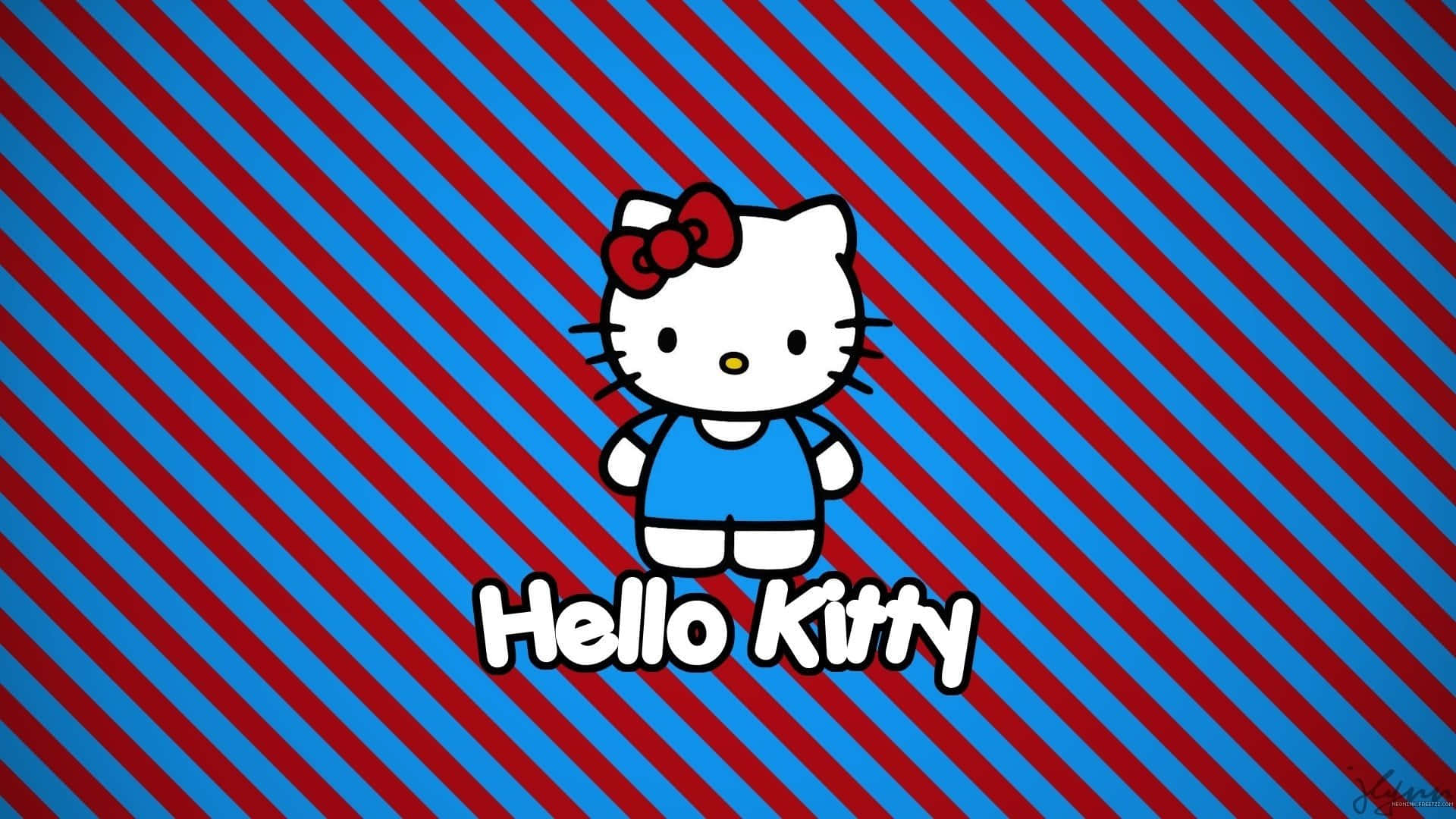 Hello Kitty On A Blue And Red Striped Background Background