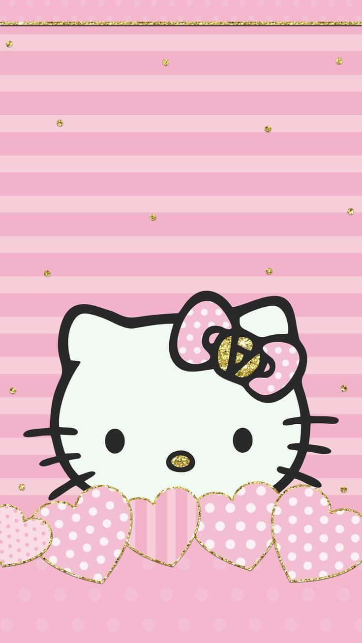 Hello Kitty On A Pink Background With Hearts