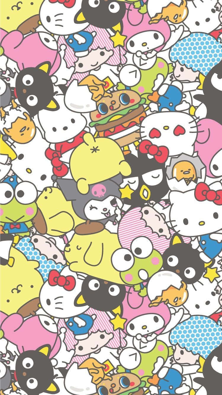 Hello Kitty Pattern With Many Different Characters