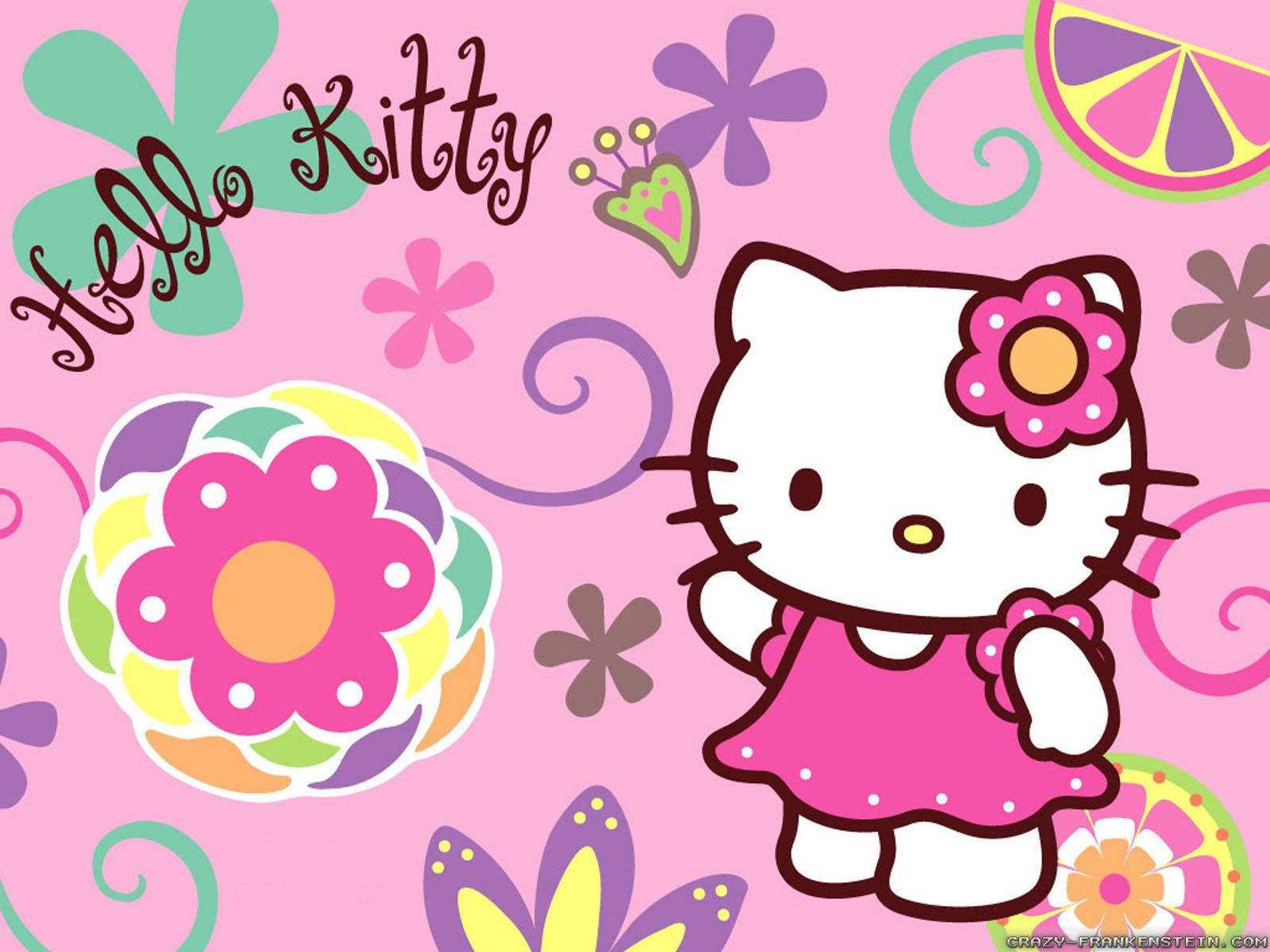 Hello Kitty Swirls And Flowers Background